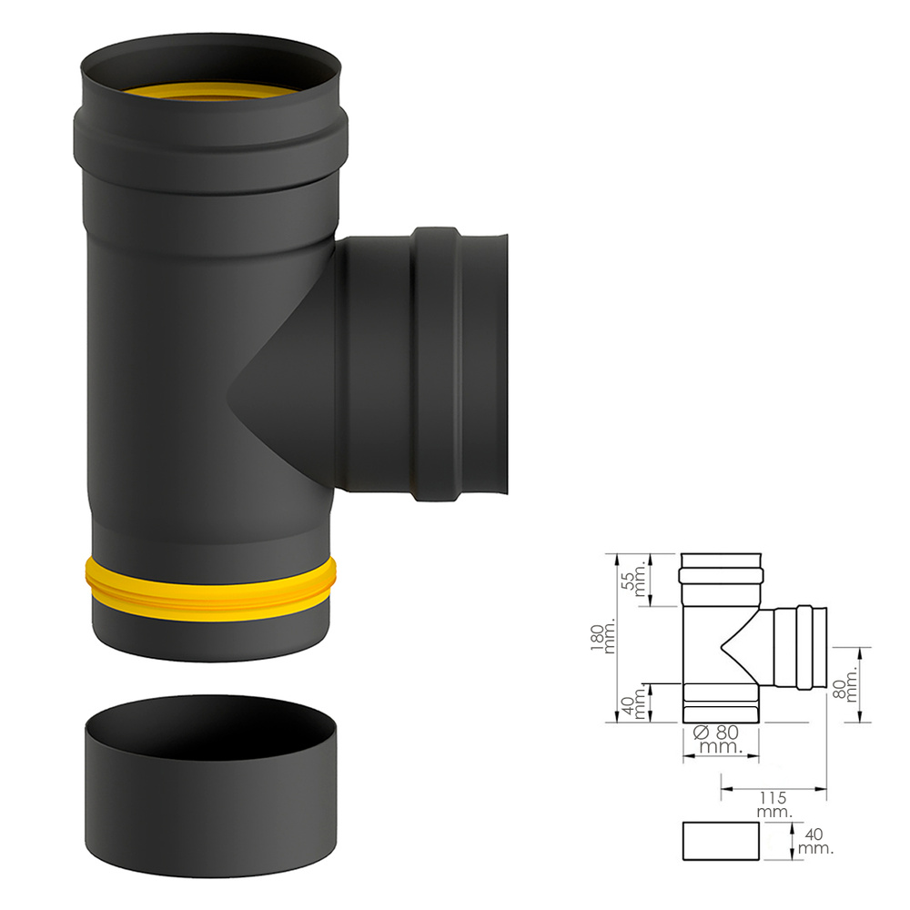 Te Para Tubos Estufa Pellet Vitrificada Ø 80 mm. 90° Con Colector