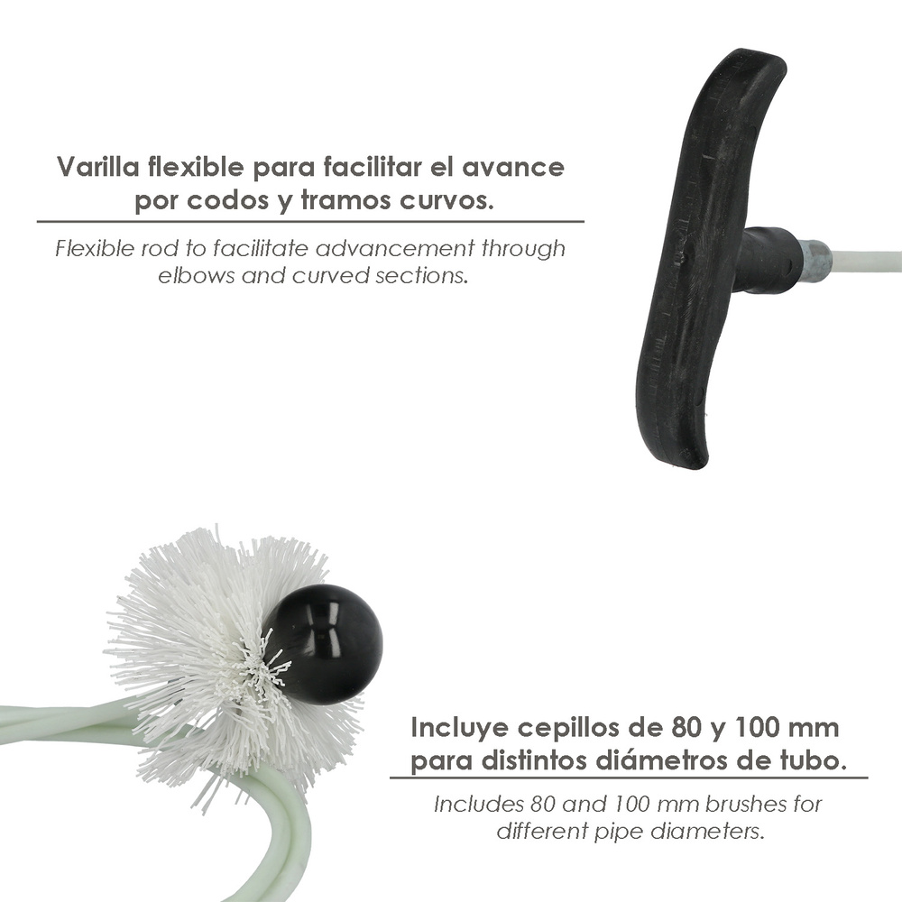 Deshollinador Kit Estufa Pellet Ø 80/100 mm. Longitud 2,5 metros