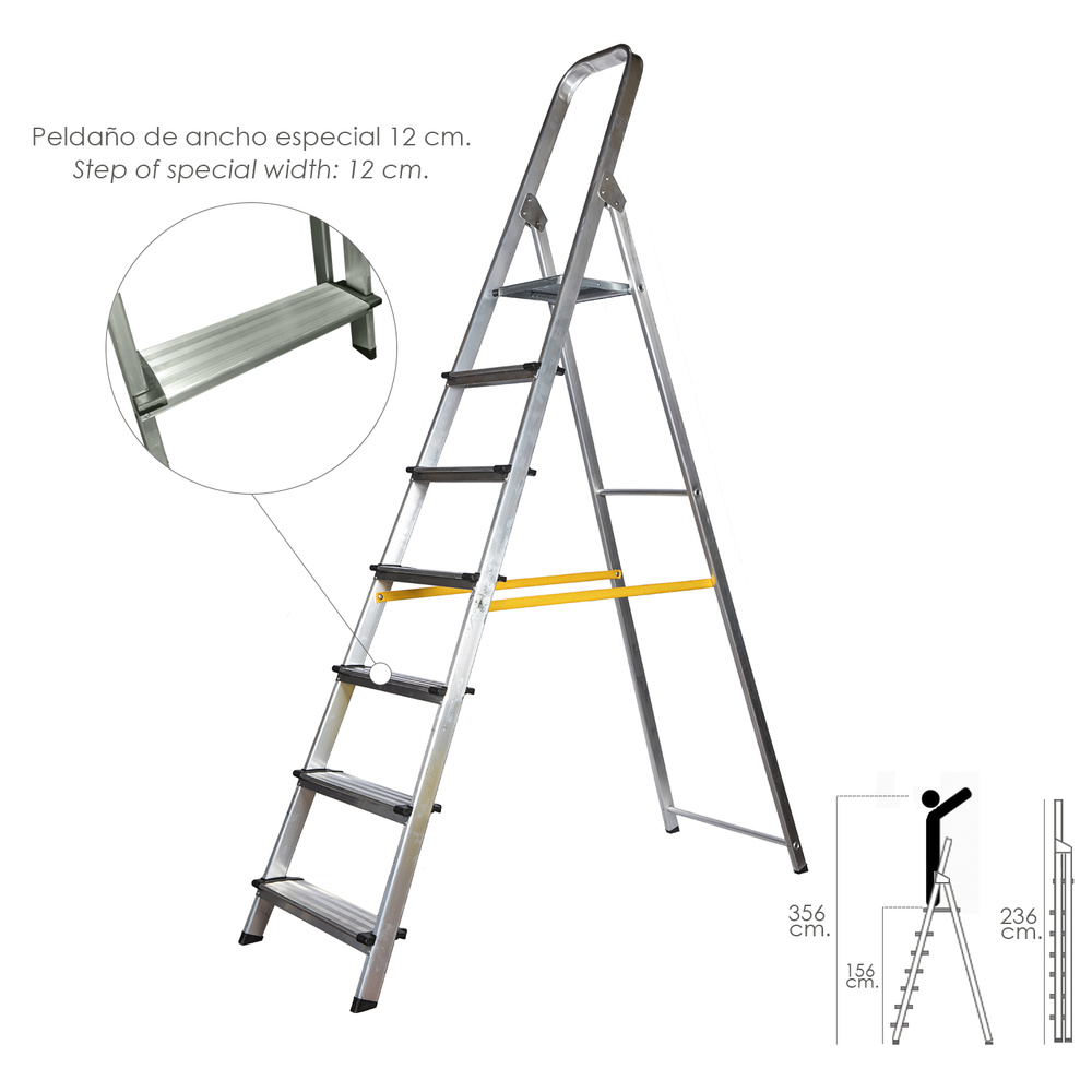 Escalera doméstica plegable de aluminio mixta peldaños de 12cm -4 Peldaños  + plataforma