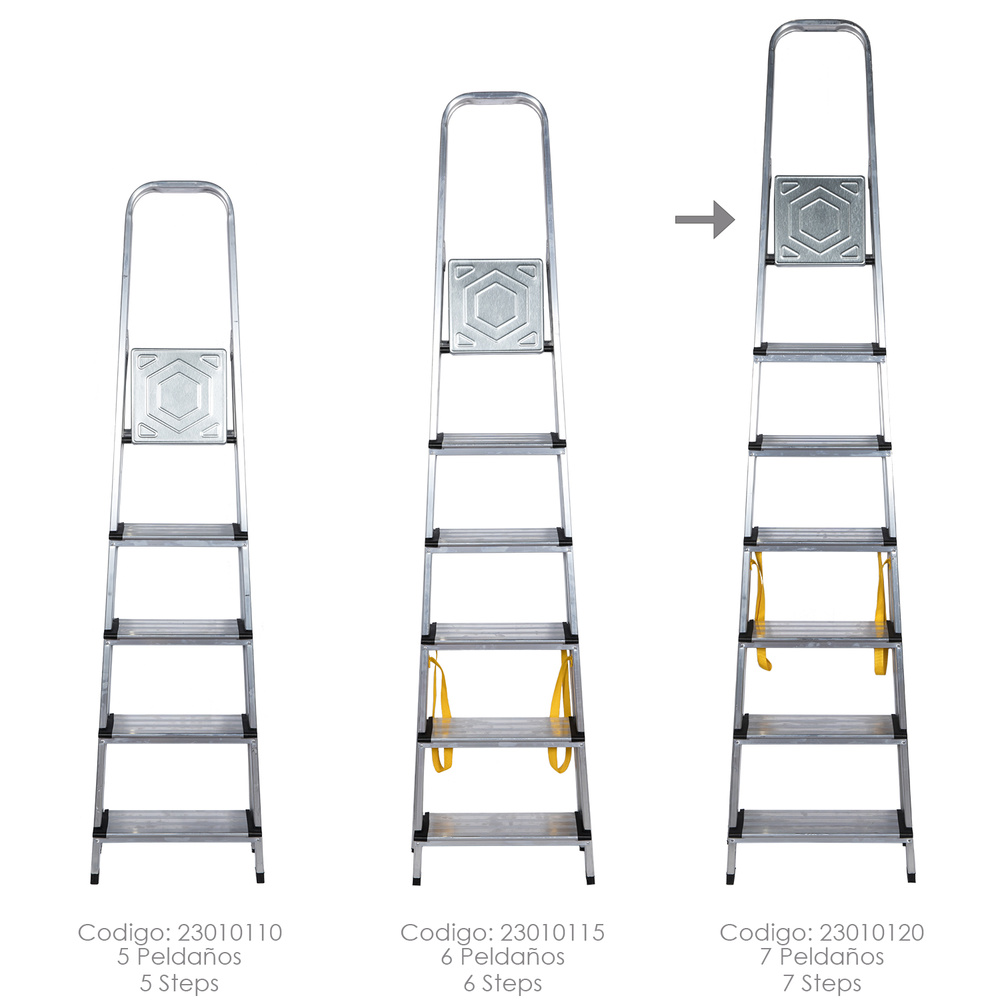 Escalera doméstica plegable de aluminio mixta peldaños de 12cm -4 Peldaños  + plataforma