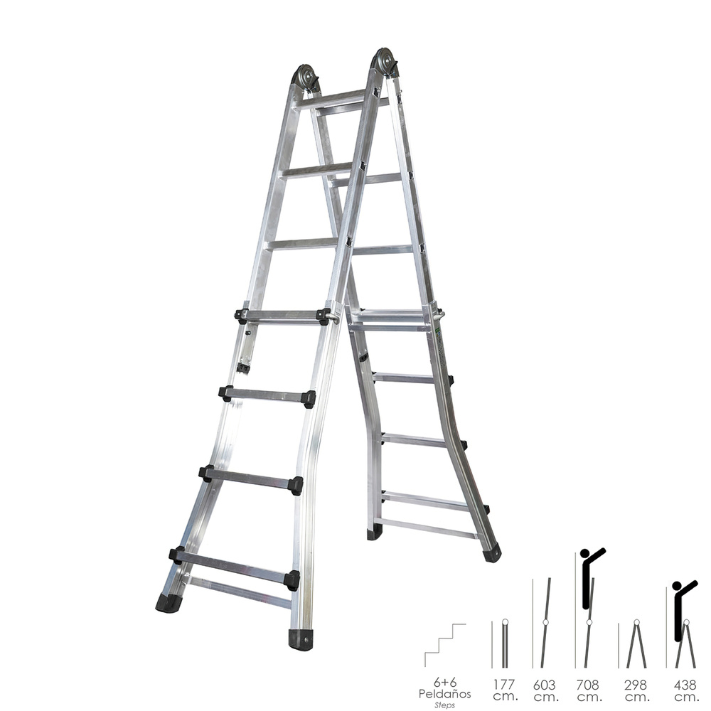 ▷🥇 distribuidor escalera telescópica aluminio 6+6 peldaños perfil 67 mm