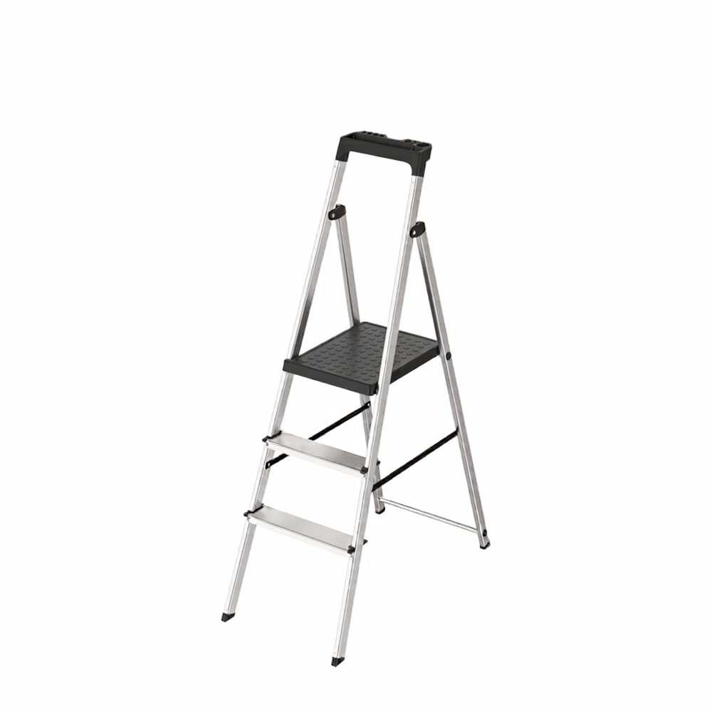 Escalera Aluminio 3 Pedaños Uso Domestico Certificada En 131 Con Bandeja Para Herramientas.