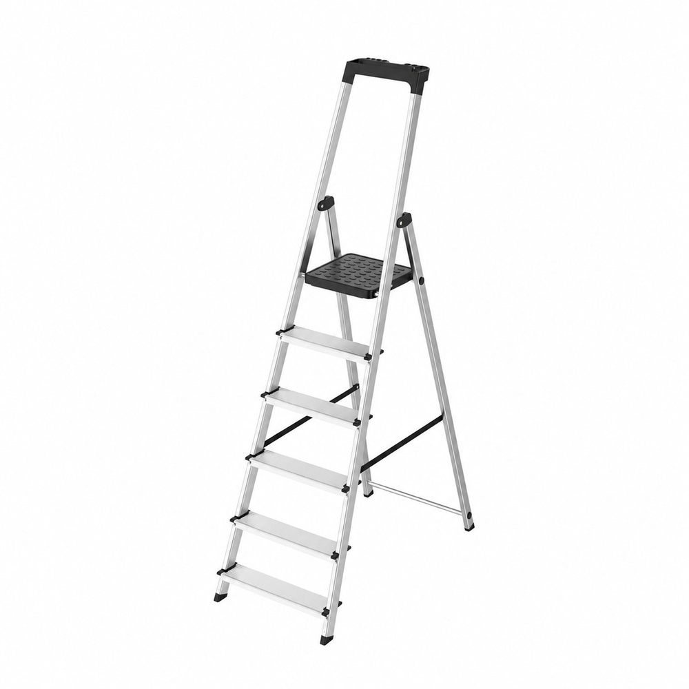 Escalera Aluminio 6 Pedaños Uso Domestico Certificada En 131 Con Bandeja Para Herramientas.
