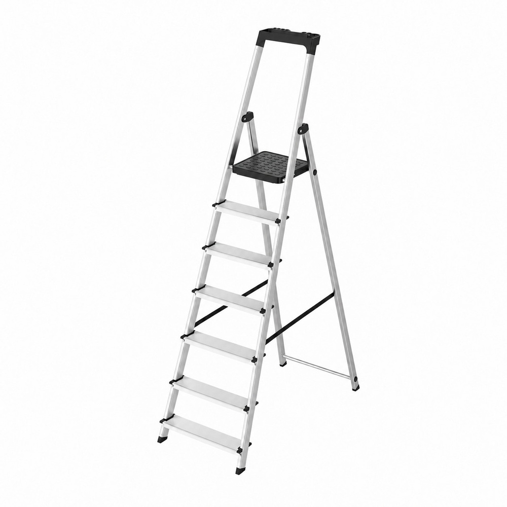 Escalera Aluminio 7 Pedaños Uso Domestico Certificada En 131 Con Bandeja Para Herramientas.